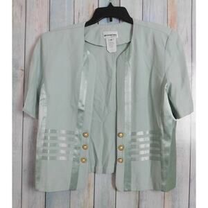 Vintage Women Suit Jacket 14 Light Green Satin Side Gold Buttons Perceptions